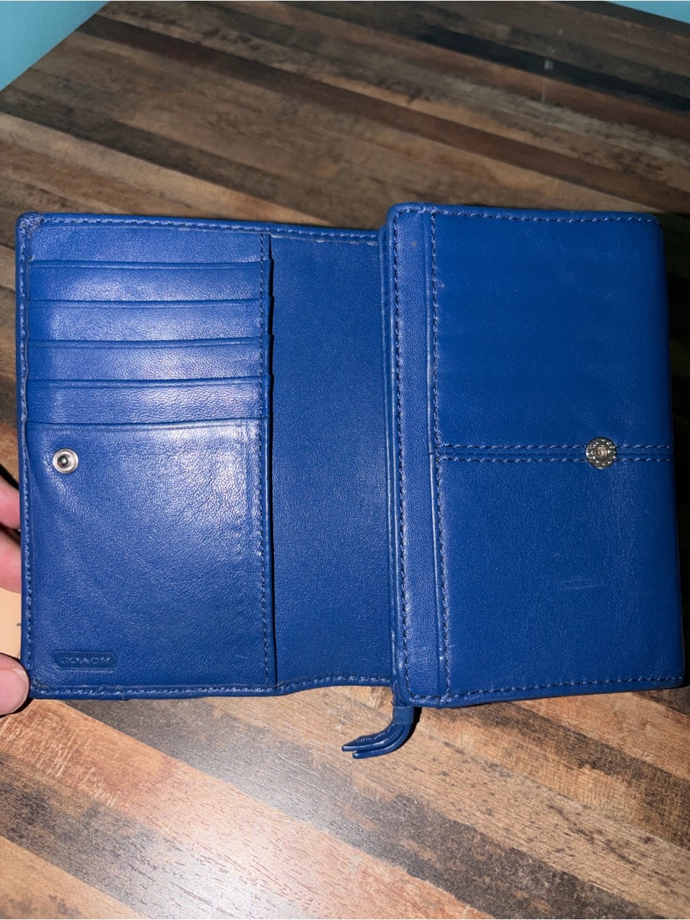 Coach Cobalt Blue Leather Compact Wallet - Picture 3 of 6